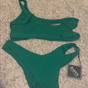 zaful cut out green bikini set